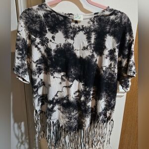 American Age, Cotton blend tie-dye top with fringe hem.
